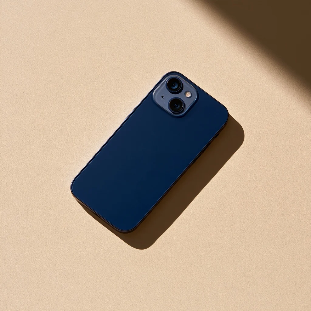 Illustrative smartphone — 128 GB · Navy blue