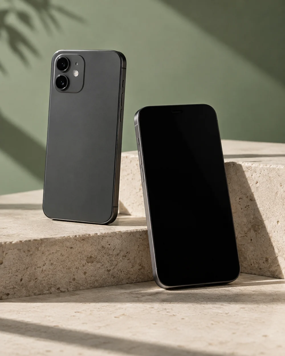 AI-generated editorial phones on stone